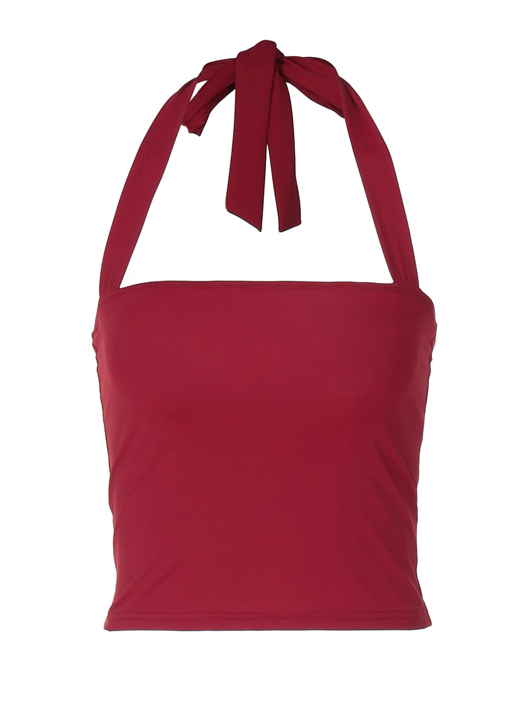 Women's Tie-Strap Halter Crop Top – Solid Color Self-Tie Neck Tank Top