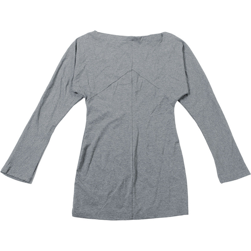 Women's Ruched Off-Shoulder Long Sleeve Mini Dress – Grey Cotton Casual Bodycon Dress