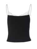 Women's Black Lace-Trim Spaghetti Strap Camisole – Contrast Lace Scoop Neck Tank Top