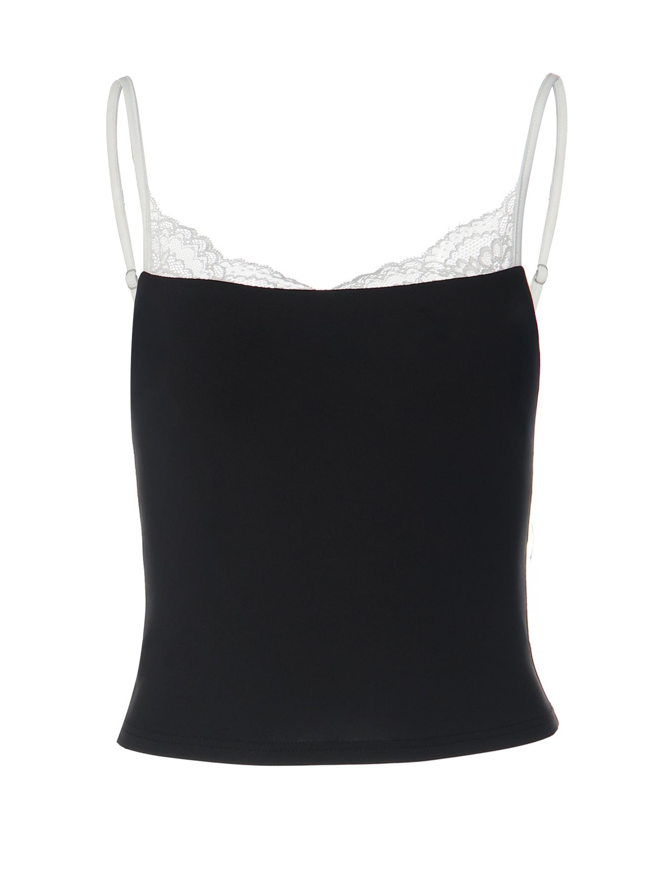 Women's Black Lace-Trim Spaghetti Strap Camisole – Contrast Lace Scoop Neck Tank Top