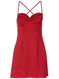 Women's Satin Sweetheart Neckline Mini Dress – Ruched Bust Spaghetti Strap Slip Dress