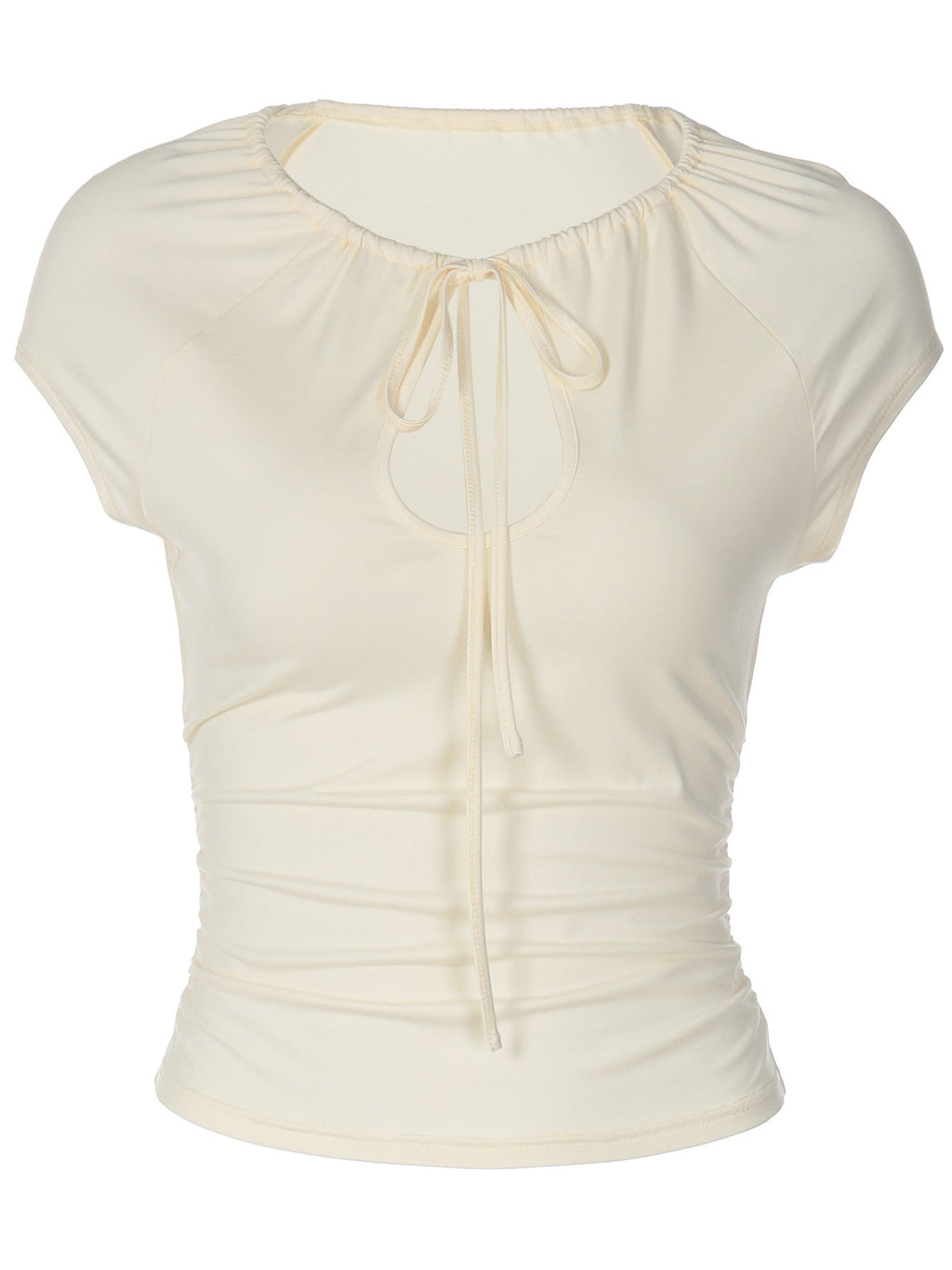 Women's Ruched Keyhole Cutout Top – Sleeveless Tie-Front Mock Neck Blouse