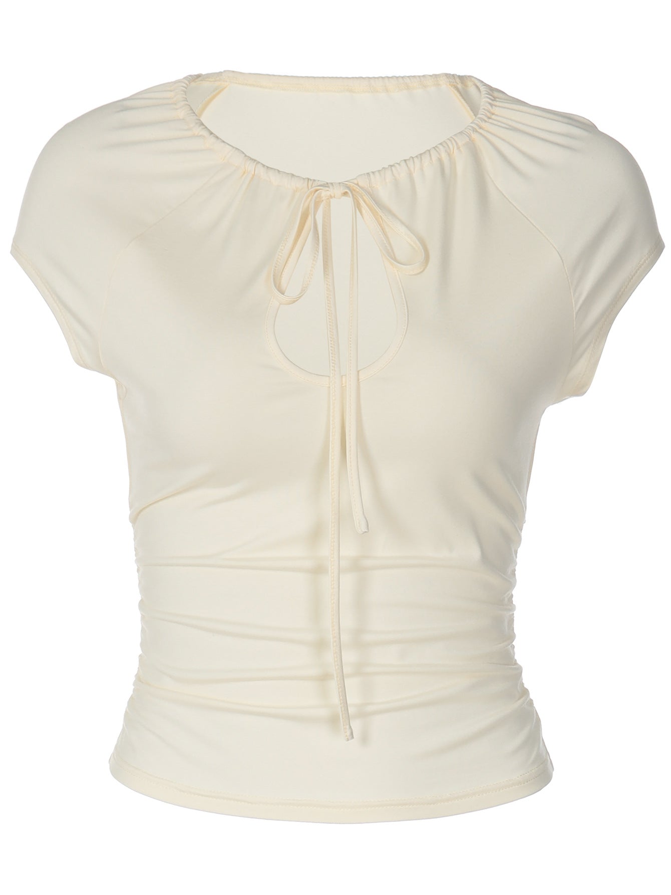 Women's Ruched Keyhole Cutout Top – Sleeveless Tie-Front Mock Neck Blouse