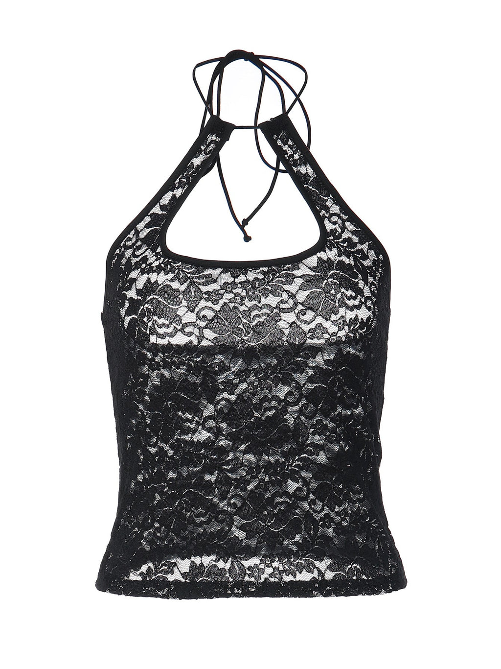 Women's Black Lace Halter Crop Top – Sheer Floral Lace Tie-Neck Y2K Tank Top